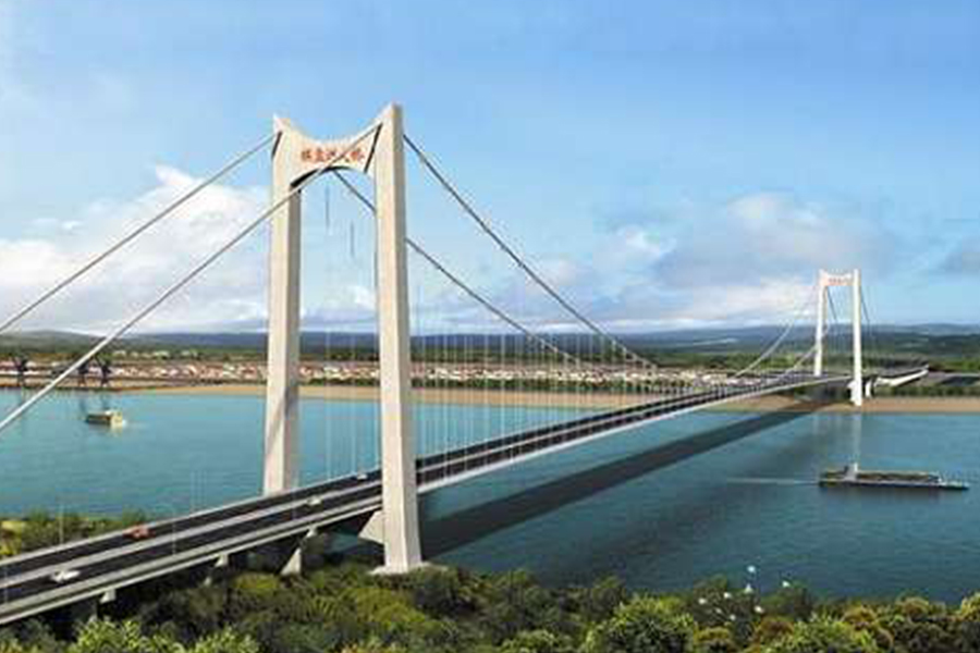 湖北棋盤洲長江公路大橋為地錨式懸索橋,主跨1038米。.jpg